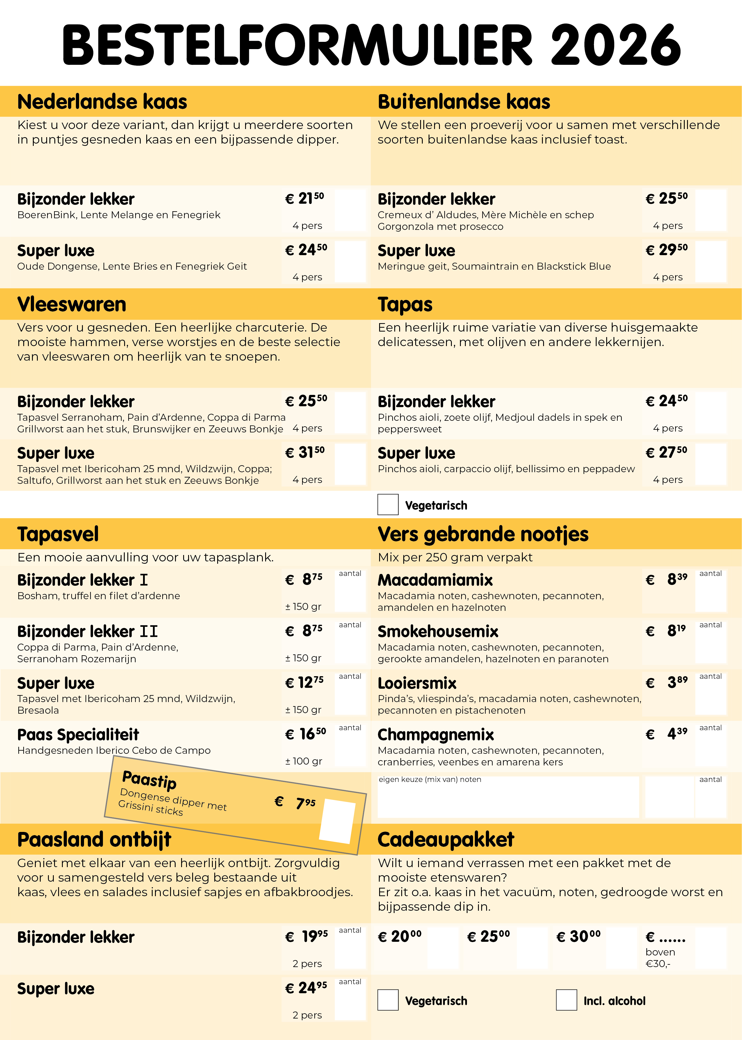 Dit is het bestelformulier van Kaasland Dongen voor Kerst 2025.